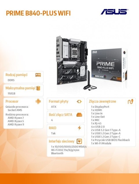 Asus Płyta główna PRIME B840-PLUS WIFI