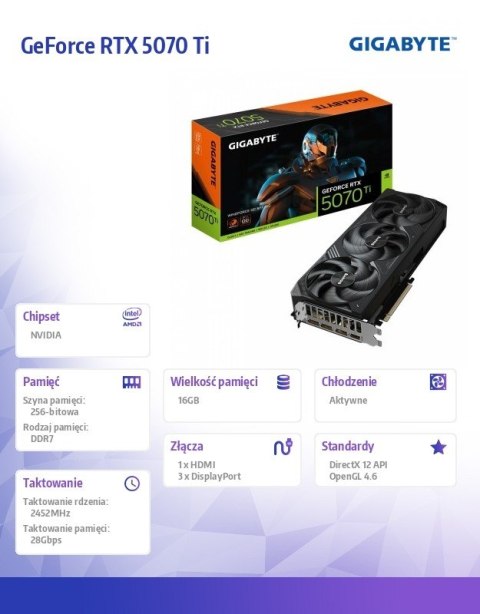 Gigabyte Karta graficzna GeForce RTX 5070 Ti WINDFORCE OC SFF 16G 256BIT GDDR7