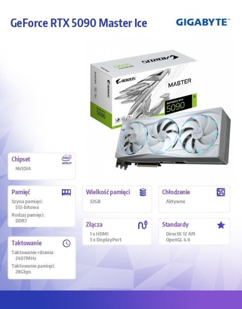 Gigabyte Karta graficzna GeForce RTX 5090 AORUS MASTER ICE 32GB 512BIT GDDR7 3DP/HDMI