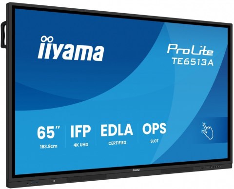 IIYAMA Monitor 65 cali TE6513A-B1AG INFRARED,40pkt,IPS,4K,7H,450cd/m2, WiFi,USB, ANDROID 14, Google EDLA,2x20W, UCHWYT CIENNY