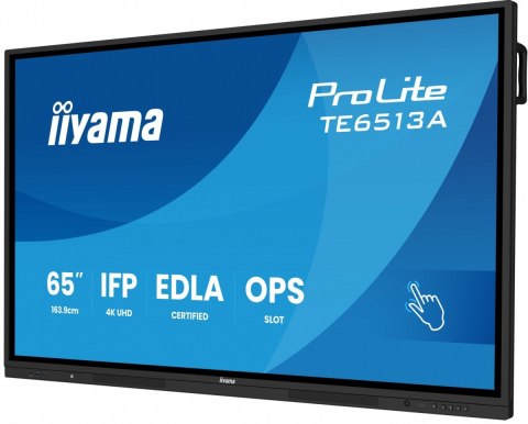IIYAMA Monitor 65 cali TE6513A-B1AG INFRARED,40pkt,IPS,4K,7H,450cd/m2, WiFi,USB, ANDROID 14, Google EDLA,2x20W, UCHWYT CIENNY
