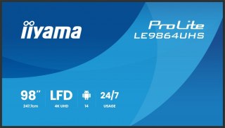 IIYAMA Monitor 98 cali LE9864UHS-B1AG, 24/7,VA,ANDROID14,4K,500cd,5000:1, 2xHDMI ,USB-C,RJ45, RS-232c, IR, 2x10W, 2xUSB, UCHWYT ŚCIE