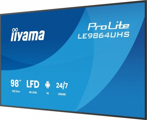 IIYAMA Monitor 98 cali LE9864UHS-B1AG, 24/7,VA,ANDROID14,4K,500cd,5000:1, 2xHDMI ,USB-C,RJ45, RS-232c, IR, 2x10W, 2xUSB, UCHWYT ŚCIE