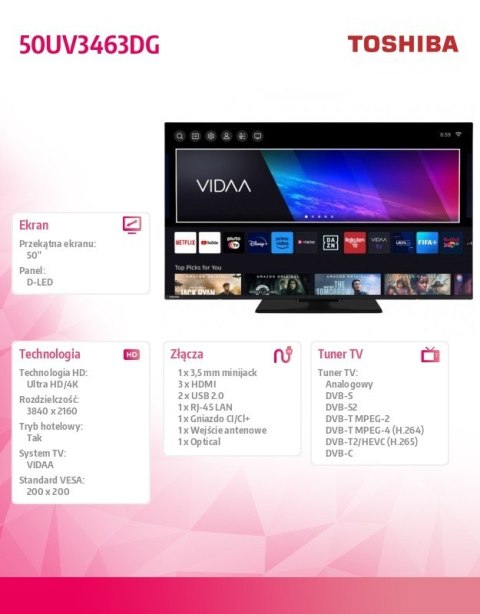 Toshiba Telewizor LED 50 cali 50UV3463DG