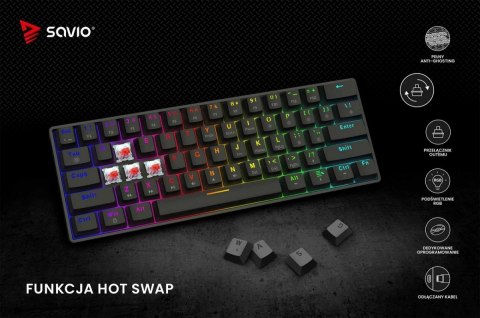Savio Klawiatura mechaniczna BLACKOUT X2 OUTEMU Red, Hot Swap