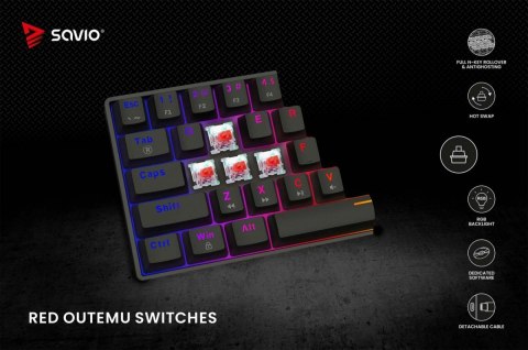 Savio Klawiatura mechaniczna BLACKOUT X2 OUTEMU Red, Hot Swap