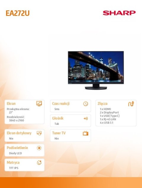 Sharp Monitor MultiSync EA272U 27 cali czarny