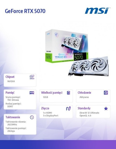 MSI Karta graficzna GeForce RTX 5070 12G GAMING TRIO OC WHITE GDDR7 192bit