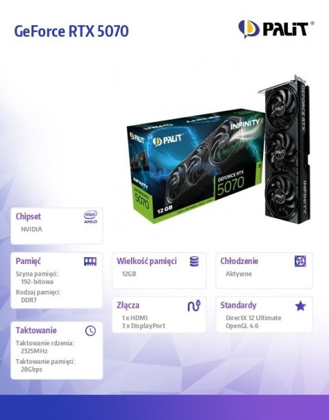 Palit Karta graficzna GeForce RTX 5070 INFINITY 3 12GB GDDR7 192bit 3DP/HDMI