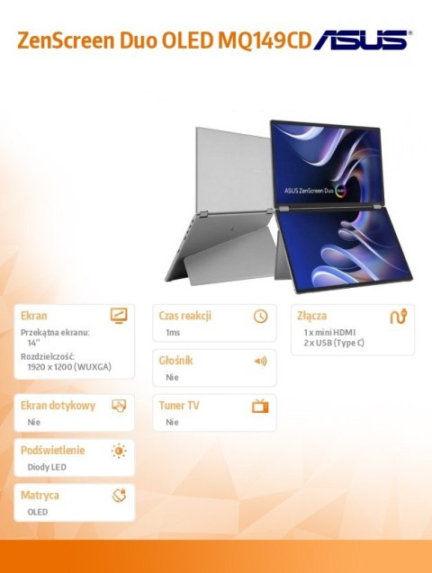 Asus Monitor MQ149CD 14 cali OLED DUO FHD mHDMI USB-C