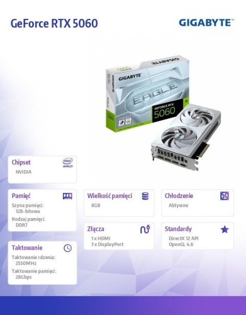 Gigabyte Karta graficzna GeForce RTX 5060 EAGLE OC ICE 8G GDDR7 3DP/HDMI