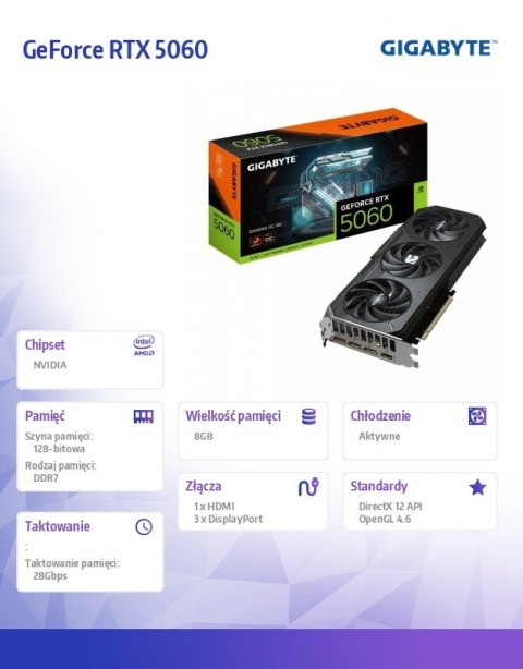 Gigabyte Karta graficzna GeForce RTX 5060 GAMING OC 8G GDDR7 3DP/HDMI