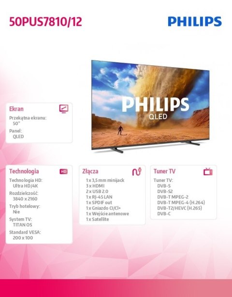 Philips Telewizor QLED 50 cali 50PUS7810/12