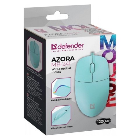 Defender Mysz przewodowa AZORA MB-241 1200 DPI miętowa podświetlenie