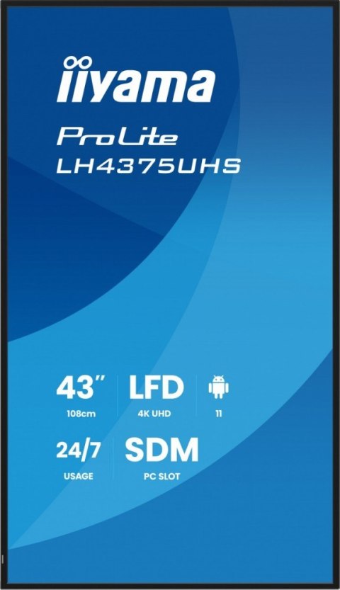 IIYAMA Monitor 43 cale LH4375UHS-B2AG,24/7,IPS,ANDROID.11,4K, WiFi, iiSignage2, FailOver, EShare, 24/7, full daisy chain
