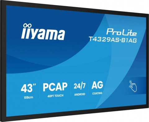 IIYAMA Monitor 43 cale T4329AS-B1AG VA,4K,HDMIx2,USB-C,RJ45,2x10W,WiFi, Android 14, Signal FailOver, Whiteboard, iiSignage (CMS), i