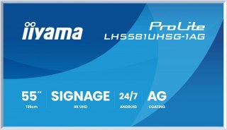 IIYAMA Monitor 55 cali LH5581UHSG-1AG 24/7,VA,ANDROID 14,4K, 2x10W, WiFi, UCHWYT CIENNY, 2xHDMI, USB-C, RJ45, IR, 2xUSB, WHITE