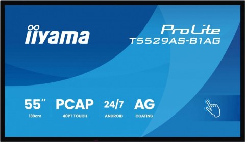 IIYAMA Monitor 55 cali T5529AS-B1AG VA,4K,HDMIx2,USB-C,RJ45,2x10W,WiFi, Android 14, Signal FailOver, Whiteboard, iiSignage2 (CMS), 
