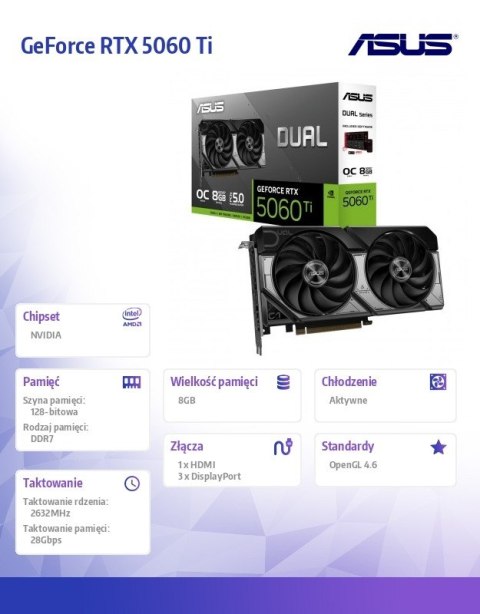 Asus Karta graficzna GeForce RTX 5060 Ti Dual OC 8GB GDDR7 128BIT 3DP/HDMI