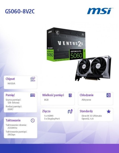 MSI Karta graficzna GeForce RTX 5060 8G VENTUS 2X OC