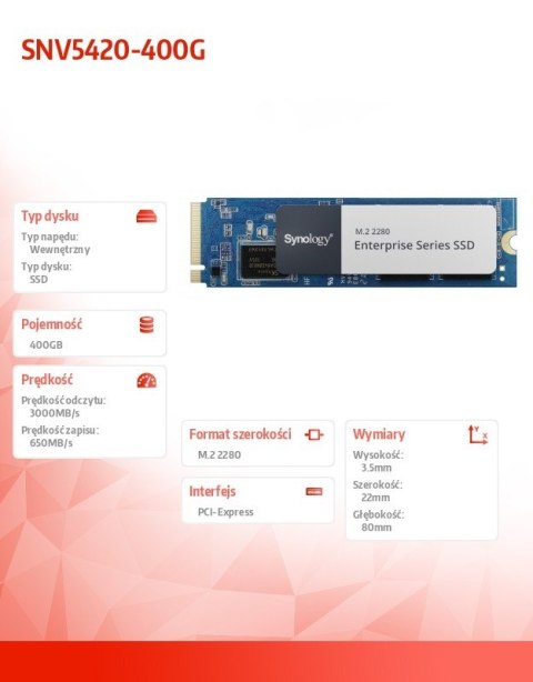 Synology Dysk SSD SNV5420-400G 400GB M2 NVMe 2280 PLP