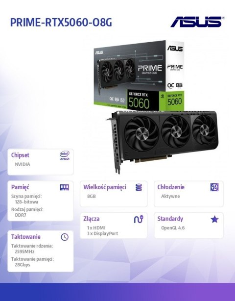 Asus Karta graficzna GeForce RTX 5060 PRIME OC 8GB GDRR7 128BIT HDMI/3DP