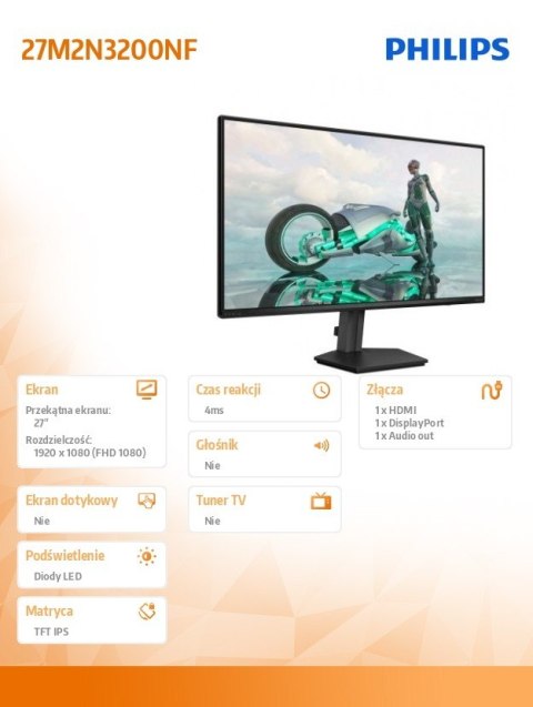 Philips Monitor 27M2N3200NF 27 cali IPS 144Hz HDMI DP