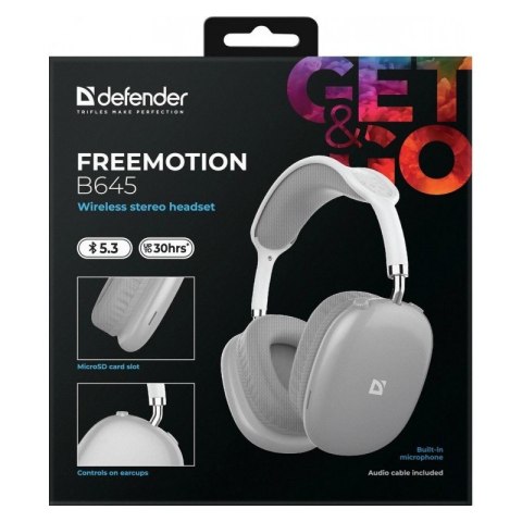 Defender Słuchawki bezprzewodowe nauszne FREEMOTION B645 szare