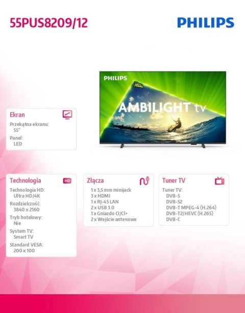 Philips Telewizor 55 cali LED 55PUS8209/12