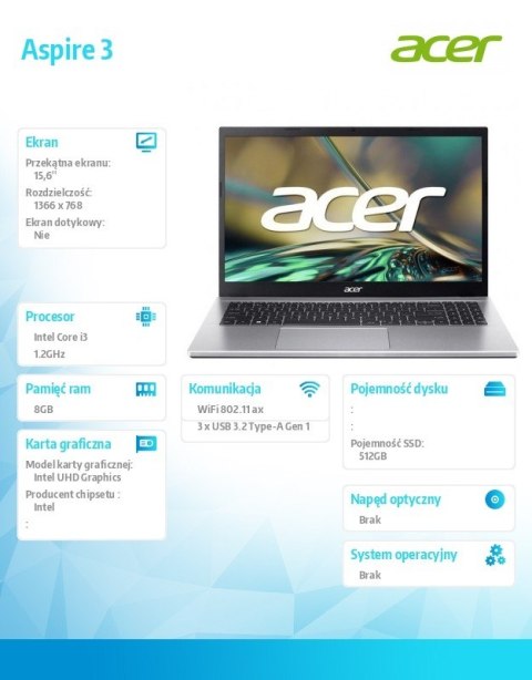 Acer Laptop Extensa 15 EX215-24-R41P R3 7320U 15.6 FHD 8GB 512GB NoOS Szary
