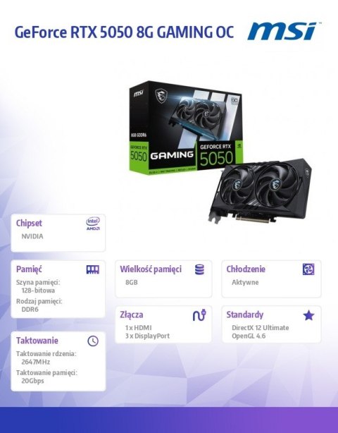 MSI Karta graficzna GeForce RTX 5050 8G GAMING OC GDDR6 128BIT DP/HDMI