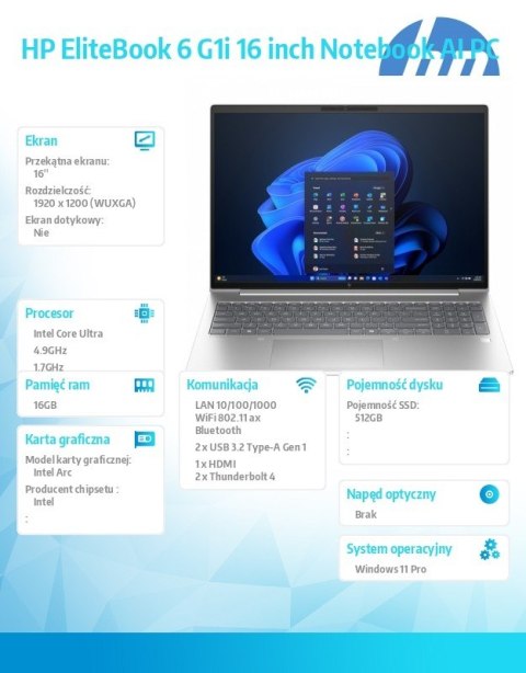 HP Inc. Laptop EliteBook 6 G1i U5-225H 512GB/16GB/W11P/16 cali C51GLET