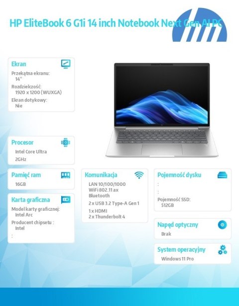 HP Inc. Laptop EliteBook 6 G1i U7-255H 512GB/16GB/W11P/14 cali C51N7ET