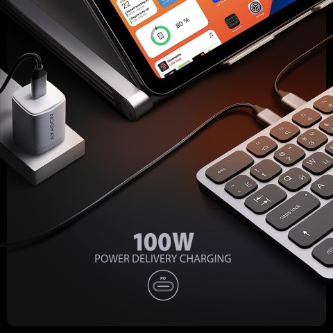 AXAGON Klawiatura HMC-KB-CRL USB-C 5Gbps z wieloportowy hub 9in1, SD/microSD, 3x USB-A, HDMI 4K/60Hz, PD 100W, Audio, Cyrillic layout, 