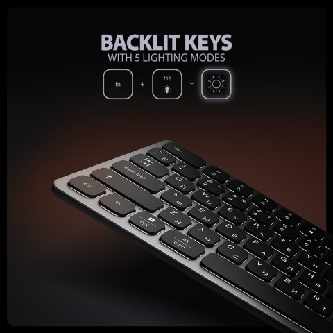 AXAGON Klawiatura HMC-KB-CRL USB-C 5Gbps z wieloportowy hub 9in1, SD/microSD, 3x USB-A, HDMI 4K/60Hz, PD 100W, Audio, Cyrillic layout, 