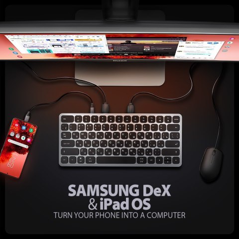 AXAGON Klawiatura HMC-KB-CRL USB-C 5Gbps z wieloportowy hub 9in1, SD/microSD, 3x USB-A, HDMI 4K/60Hz, PD 100W, Audio, Cyrillic layout, 