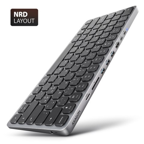 AXAGON Klawiatura HMC-KB-NRD USB-C 5Gbps z wieloportowy hub 9in1, SD/microSD, 3x USB-A, HDMI 4K/60Hz, PD 100W, Audio, Nordic layout, 60