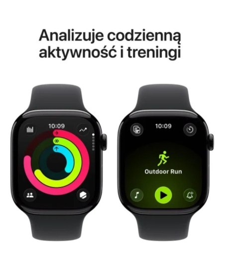 Apple Watch Series 11 GPS koperta 42 mm z aluminium w kolorze onyksu, pasek sportowy w kolorze czarnym - rozmiar S/M