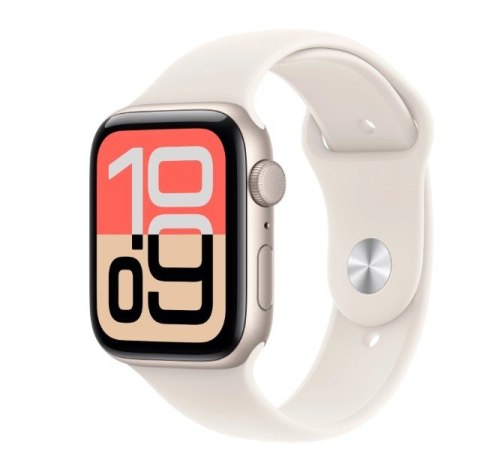 Apple Watch SE 3 GPS koperta 44 mm z aluminium w kolorze księżycowej poświaty, pasek sportowy w kolorze księżycowej poświaty - rozmiar