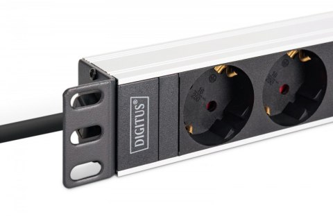 Digitus Listwa zasilająca PDU Rack 19", 9 gniazd Schuko CEE 7/3 (45°), kabel 2m wtyk IEC C20, 16A, aluminiowa