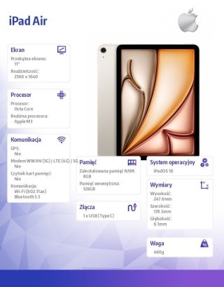 Apple IPad Air 11 cali WiFi 128GB Złoty