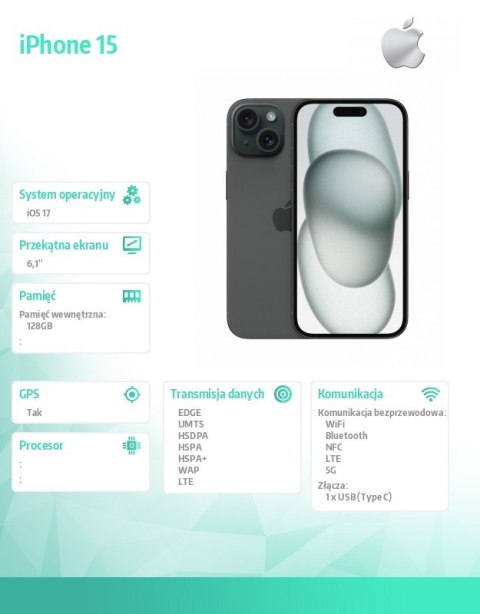 Apple IPhone 15 128GB - Czarny
