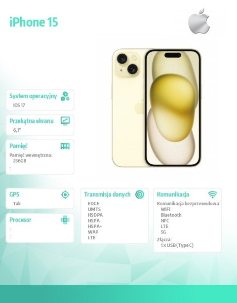 Apple IPhone 15 256GB - Żółty