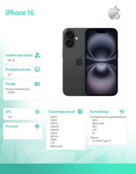 Apple IPhone 16 128GB - Czarny