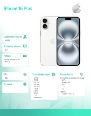 Apple IPhone 16 Plus 128GB - Biały