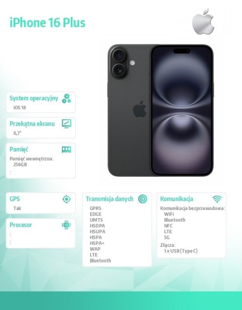 Apple IPhone 16 Plus 256GB - Czarny