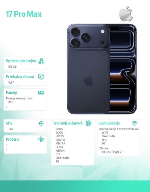 Apple IPhone 17 PRO MAX Głębinowy błękit 2TB