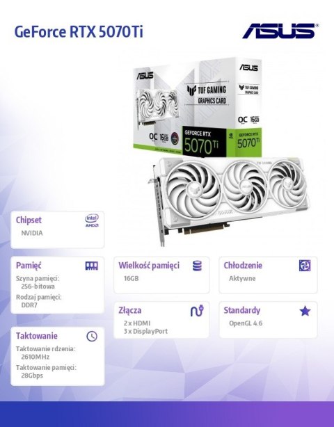Asus Karta graficzna GeForce RTX 5070Ti TUF GAMING OC WHITE GDDR7 256bit 3DP/2HDMI