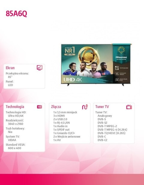Hisense Telewizor LED 85 cali 85A6Q