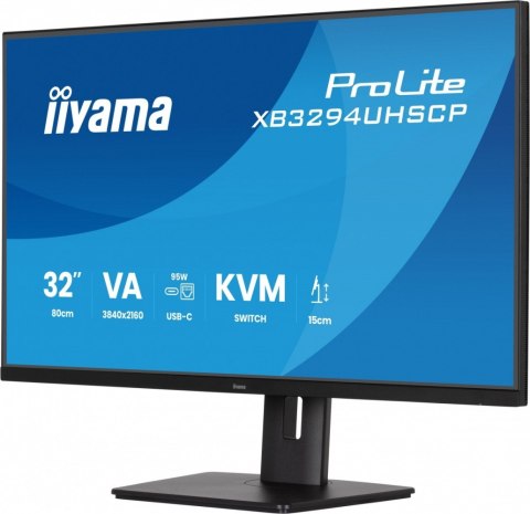 IIYAMA Monitor 31.5 cala XB3294UHSCP-B1.4K,VA,2xHDMI,DP,USB-C dock 95W, PIP,RJ45, 400cd, 2ms, 4xUSB, KVM,Sync,2x5W, HAS (150) PIVOT,